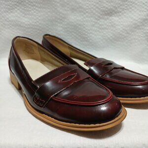 WOMENS WANTED VEGAN PATENT LEATHER CHERRY RED LOAFER BLOCK HEEL SIZE 9